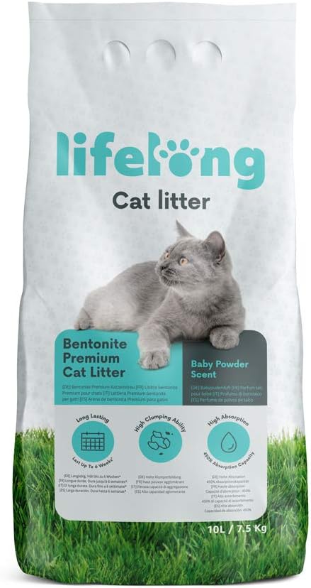 Amazon Brand - Lifelong Bentonite Premium Cat Litter Baby Powder Scent, 10L (Pack of 1)?5400606995840