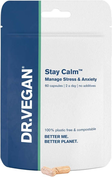 Stay Calm Supplement | Stress And Anxiety Relief | Ashwagandha Ksm 66, Magnesium, L-Theanine, Rhodiola, Schisandra And Cordyceps | 60 Vegan Capsules | Two-A-Day | Dr.Vegan