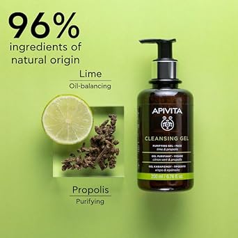 Apivita Cleansing Gel | Purifying & Oil-Balancing Gel For Face With Lime & Propolis, 200 Ml / 6.67 Oz