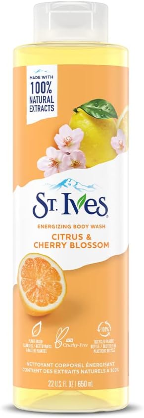 St. Ives Energising Body Wash (650Ml) Citrus & Cherry Blossom Made With Plant-Based Cleansers & 100% Natural Extracts 16 Oz Shower Gel
