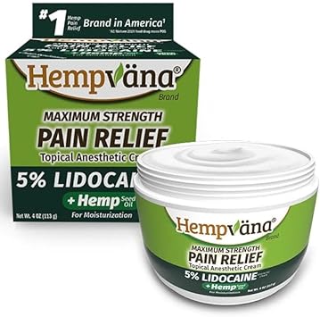 Hempvana Lidocaine 5% Relief Cream, AS-SEEN-ON-TV, Strongest Cream, Numbs Irritated Nerves for Fast Anorectal Relief, Enriched with Hemp Seed Oil, Non-Greasy & Odor-Free, 4-oz Jar