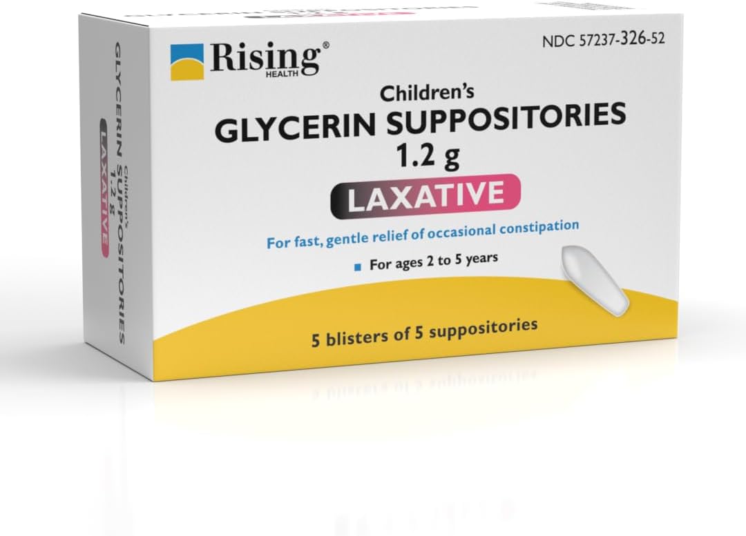 Rising Health - Fast Relief Medicated Laxative Suppositories For Kids - Rectal Use Only, Children'S Glycerin 1.2 G - Gentle & Quick Constipation Relief (12 Count, 12, Count)