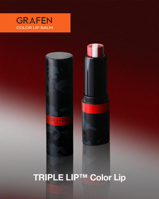 Grafen Triple Color Lip Balm Bright Red 0.13 Oz | Tinted Lip Balm For Men | Korean Lip Butter Triple Layers Of Lip Care & Lip Coloring