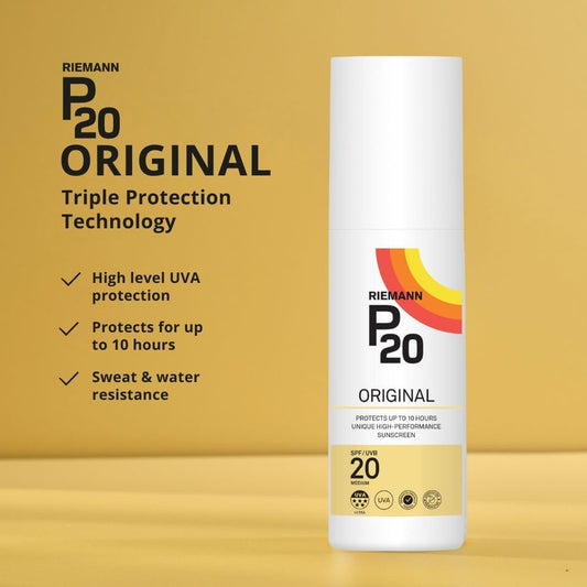Riemann P20 Original Spf20 Lotion 200Ml, Advanced Sunscreen Protection, High Performance, Triple Protect + Sweat Resistance, Protects Up To 10 Hours, Very Water Resistant, Medium Level Uva Protection
