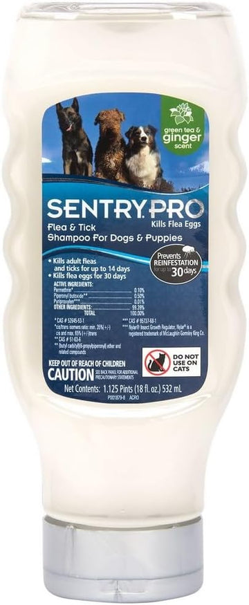 SENTRY PRO Flea and Tick Shampoo for Dogs, Rid Your Dog of Fleas, Ticks and Other Pests, Ginger Scent, 18 oz