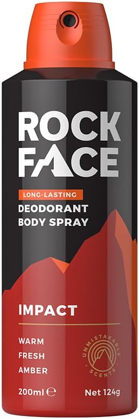 Rock Face Men'S Body Spray - Impact Fragrance Body Spray Deodorant For Men, 200Ml, Ginger & Amber Scent, Long Lasting