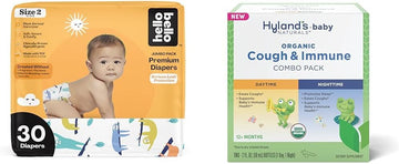 Hello Bello Premium Baby Diapers Size 2, 30 Count of Disposable Comfort Fit Diapers - Design: Sleepy Sloth + Hyland's Baby - Organic Cough & Immune Day & Night Combo Pack (4 fl oz) : Baby