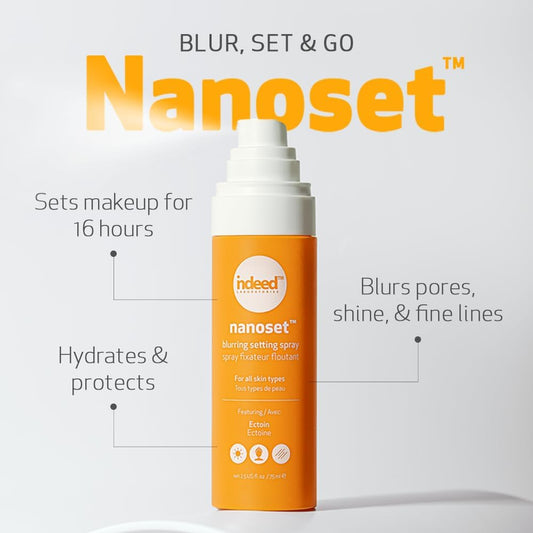 Indeed Labs Nanoset Blurring Setting Spray - Made With Ectoin - Lightweight, Long Lasting, Mattifying, Revitalizes, Controls Shine, Refreshes, Hydrates, All-Day Wear…