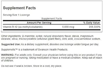 Swanson Supplemelts Sublingual Vitamin B-12 5 Milligrams 60 Tabs