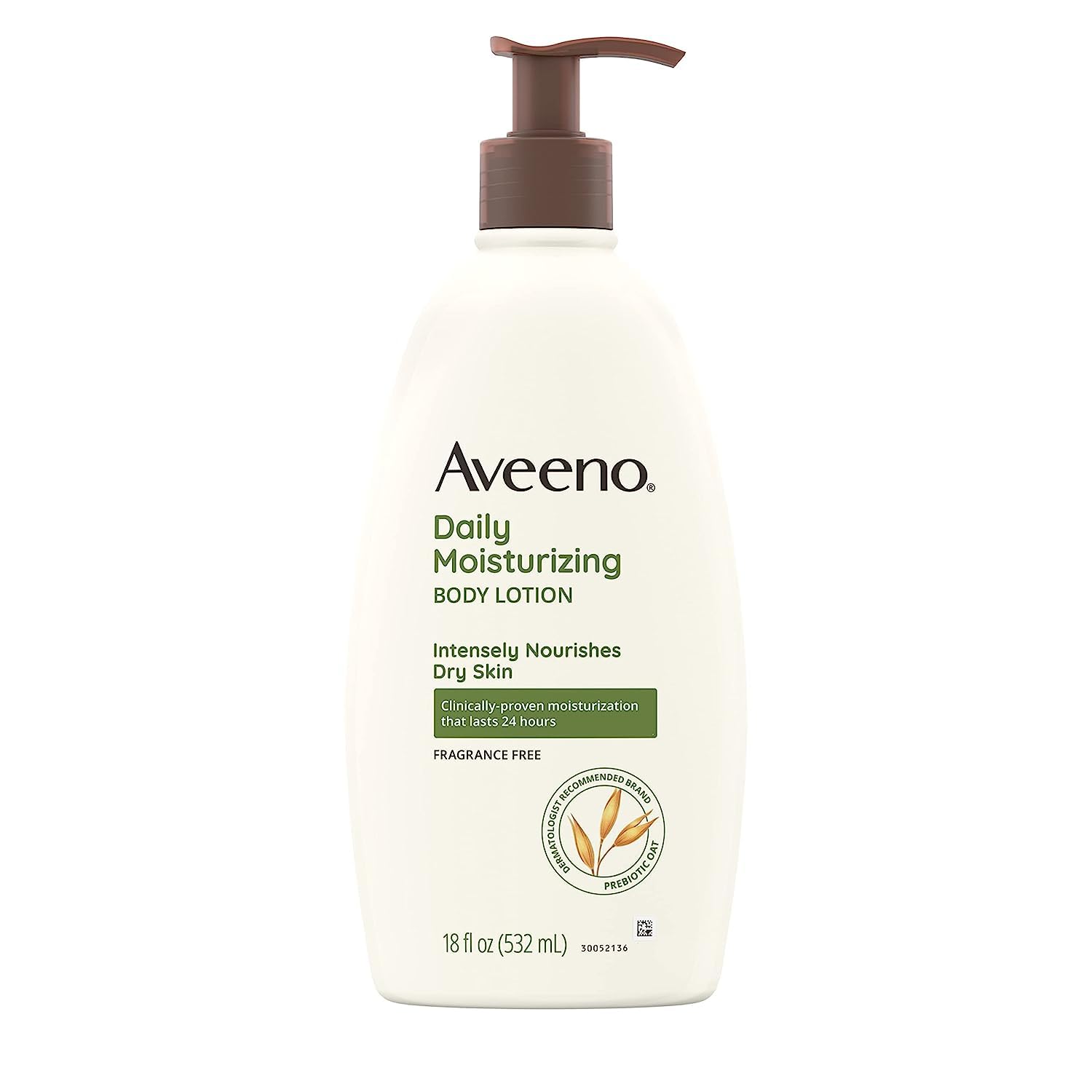 Aveeno Daily Moisturizer, Body Lotion, For Dry Skin, Prebiotic Oat Fragrance Free, 18 Fl. Oz, Pack Of 1