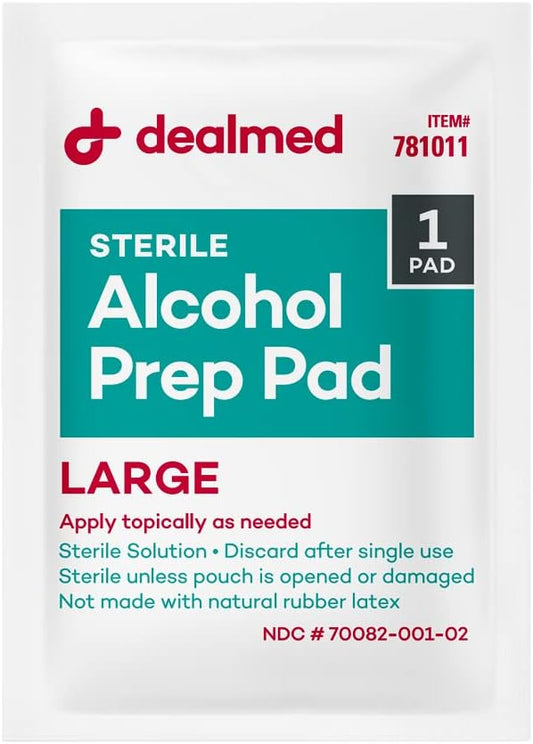 Dealmed Alcohol Prep Pads – 100 Count Large Size Alcohol Pads, Latex-Free Alcohol Wipes, Gamma Sterilized Wound Care Products For A First Aid Kit And Medical Facilities