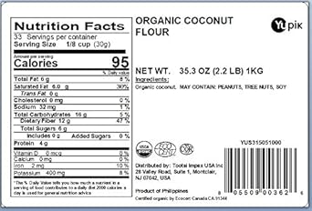 Yupik Organic Coconut, Flour, 2.2 Lb, Non-Gmo, Vegan, Gluten-Free