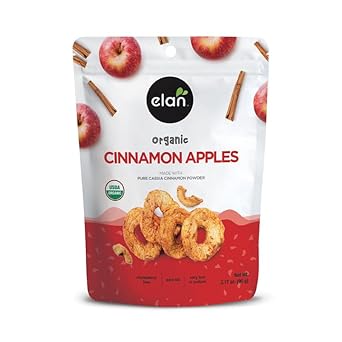 Elan Organic Cinnamon Apples, Healthy Snacks, Dried Fruits, No Sulphites, Non-GMO, Gluten-Free, Vegan, Kosher, Soft Chewy Dried Apple Rings, 8 pack of 3.17 oz