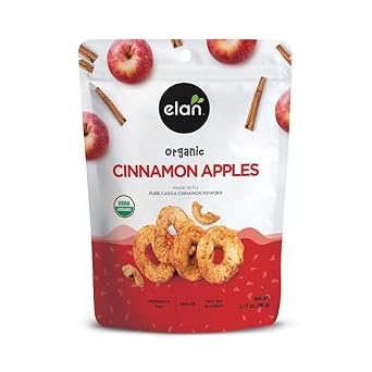 Elan Organic Cinnamon Apples, Healthy Snacks, Dried Fruits, No Sulphites, Non-Gmo, Gluten-Free, Vegan, Kosher, Soft Chewy Dried Apple Rings, 8 Pack Of 3.17 Oz