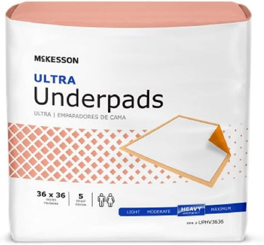 McKesson Ultra Underpads, Adult Incontinence Bed Pads, Chux, Disposable, Heavy Absorbency, 36 in x 36 in, 50 Count : Health & Household