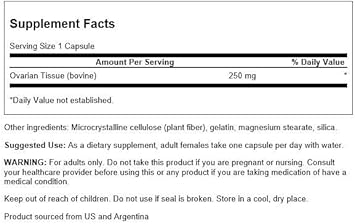 Swanson Ovarian Glandular Supplement - Women'S Glandular Health And Balance Support - Premium Bovine Tissue - 60 Capsules, 250Mg Each