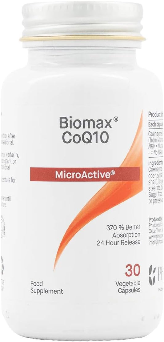 Biomax Coq10 Microactive 30 Vegetable Capsules| 370% Better Absorption| Doubles Coq10 Levels Within 3 Weeks| 24 Hour Release