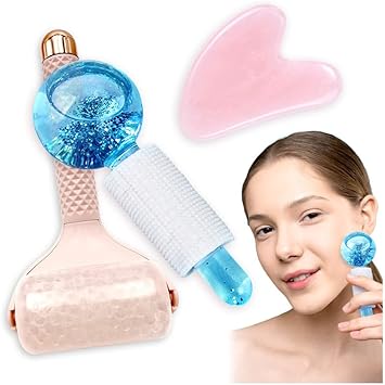 Kalevel Facial Ice Roller Massager Skin Care Tools And Gua Sha Scraping Massage Tool And Beauty Ice Globes Set For Face Eye Puffiness Pink