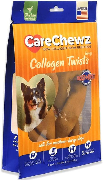 Pet Factory Carechewz Collagen 6-7" Twist Keys Dog Chew Treats - Chicken Flavor, 2 Count/1 Pack