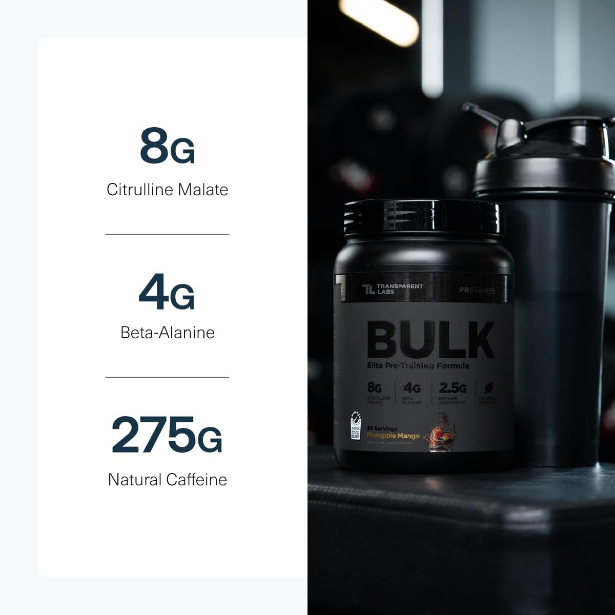 Transparent Labs Bulk Black Pre Workout - Clinically Dosed, Sugar Free Preworkout For Men And Women With Beta Alanine Powder, Citrulline Malate, & Caffeine - 30 Servings, Sour Gummy : Health & Household
