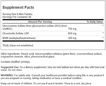 Swanson Mini-Tabs Glucosamine Chondroitin & Msm Joint Mobility Flexibility Comfort Cartilage Connective Tissue Health Support 750/600/300 Milligrams 360 Tabs