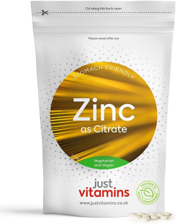 Just Vitamins Zinc (Citrate) 10mg x180 Tablets (6 Month Supply) UK Made