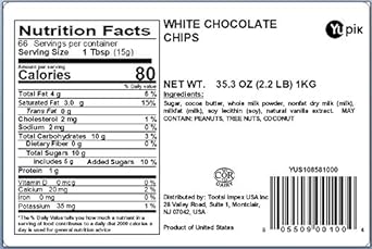 Yupik White Chocolate Chips, 2.2 lb, Pack of 1