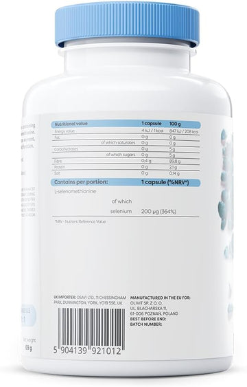Osavi Selenium 200 µg – 180 Vegan Capsules | Highly Absorbable L–Selenomethionine | Supports Immune System, Thyroid Function & Normal Hair & Nails | Protects Cells From Oxidative Stress