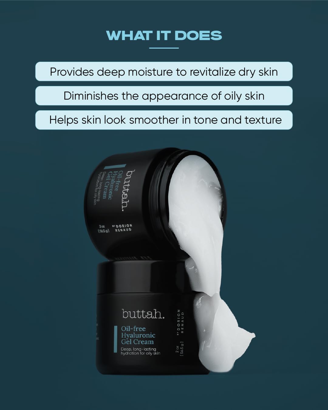 Buttah Skin By Dorion Renaud Oil-Free Hyaluronic Gel Cream 2Oz - Daily Moisturizer - Hyaluronic Acid For Deep Hydration - Am & Pm Moisturizer - Naturally Based Skin Care - Black-Owned Skincare : Beauty & Personal Care