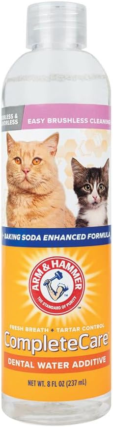 Arm & Hammer Complete Care Fresh Dental Water Additive For Cats - Cat Dental Care Solution For Bad Breath, Includes Cat Toothpaste Enzymatic Action, Ideal For Cat Grooming Supplies, 8 Fl Oz