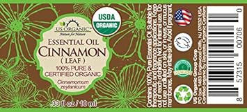 US Organic 100% Pure Cinnamon Leaf Essential Oil - USDA Certified Organic, Steam Distilled - W/Euro Dropper (More Size Variations Available) (10 ml / .33 fl oz)