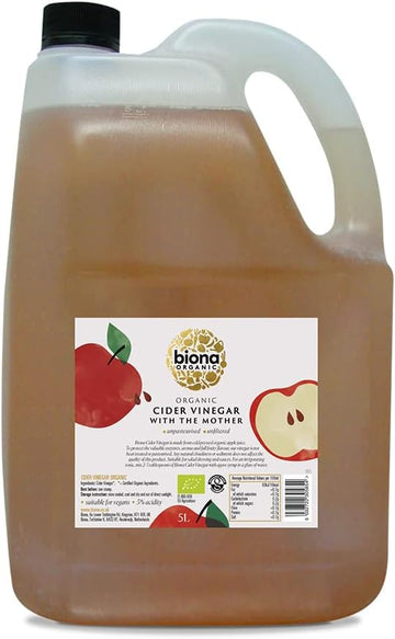 Biona Organic Apple Cider Vinegar with Mother 5 L, 5 Percent Acidity - Raw, Unfiltered & Unpasteurised - Naturally Vegan