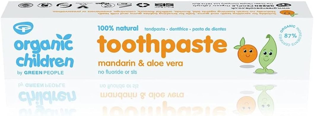 Green People Organic Children Mandarin & Aloe Vera Toothpaste | 100% Natural Toothpaste For Babies & Kids | Safe If Swallowed | Fluoride Free & Sls Free | Non Mint Toothpaste For Kids, Mandarin, 50 Ml