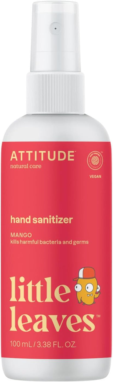 ATTITUDE Hand Sanitizer Spray for Kids, Perfect Travel Size Format, Kills Bacteria and Germs, Vegan and Cruelty-Free, Mango, 3.5 Fl Oz