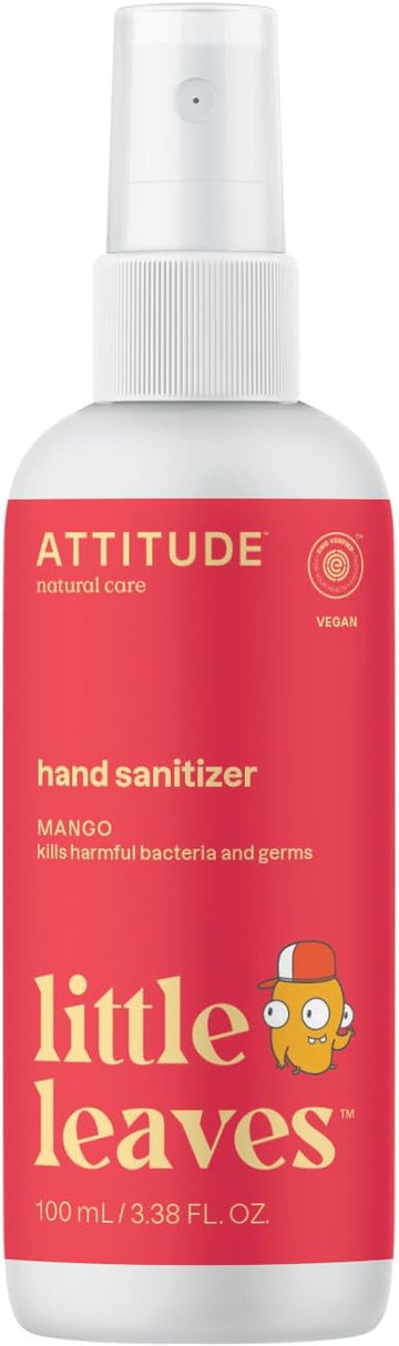 Attitude Hand Sanitizer Spray For Kids & Adults, Ewg Verified, Travel Size, Dermatologically Tested, Plant And Mineral Based, Vegan, Mango, 3.5 Fl Oz (Spray Bottle)