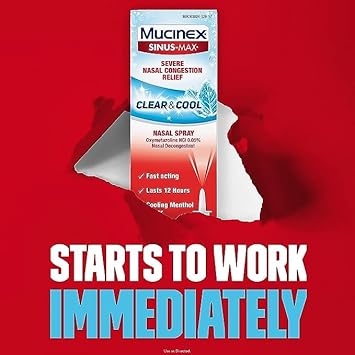 Mucinex Sinus-Max Nasal Spray Clear & Cool, 0.75 oz (Pack of 4) Packaging May Vary : Health & Household