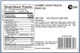 Yupik Ring O'S Gummies, Sour Peach, 2.2 Lb, Chewy Candy