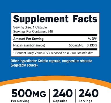 Nutricost Niacinamide (Vitamin B3) 500mg, 240 Capsules - Non-GMO, Gluten Free, ush Free Vitamin B3