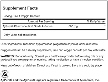 Swanson Ajipure L-Serine Pharmaceutical USP Grade High Purity Amino Acid Supplement Cognitive Function Brain Health 500 mg 60 Veggie Capsules