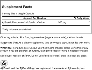 Swanson Ajipure L-Serine Pharmaceutical Usp Grade High Purity Amino Acid Supplement Cognitive Function Brain Health 500 Mg 60 Veggie Capsules