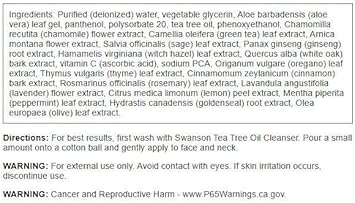 Swanson Tea Tree Oil Facial Toner With Witch Hazel 8 Ounce (237 Ml) Liquid