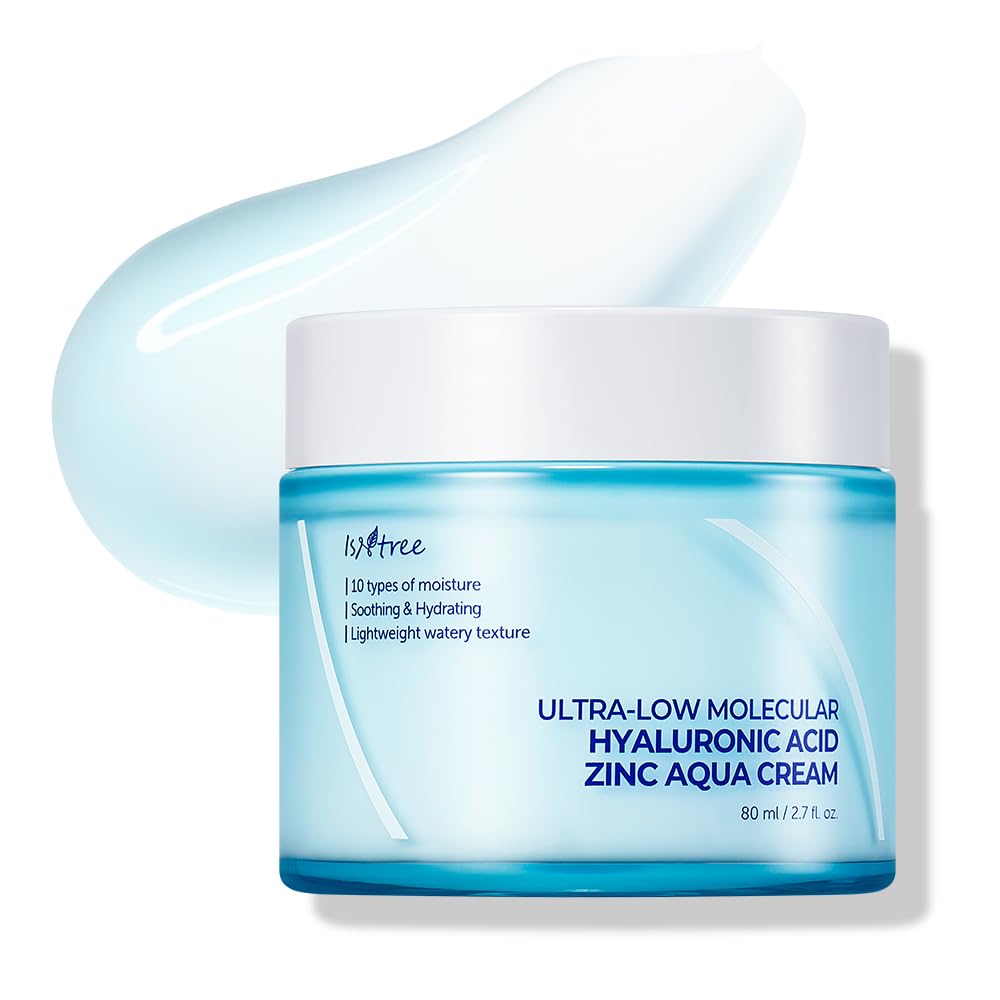 Isntree Ultra-Low Molecular Hyaluronic Acid Zinc Aqua Cream 80Ml, 2.71 Fl Oz | Korean Skincare | Hyaluronic Acid | Pore Care | Cooling Effect | Hydrating Face Moisturizer