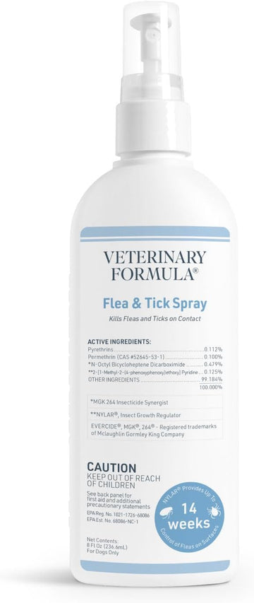 Veterinary Formula Flea and Tick Spray for Dogs, 8 oz – Easy-to-Use Dog Flea Spray, Kills on Contact, Prevents Egg & Larval Development for 14 weeks