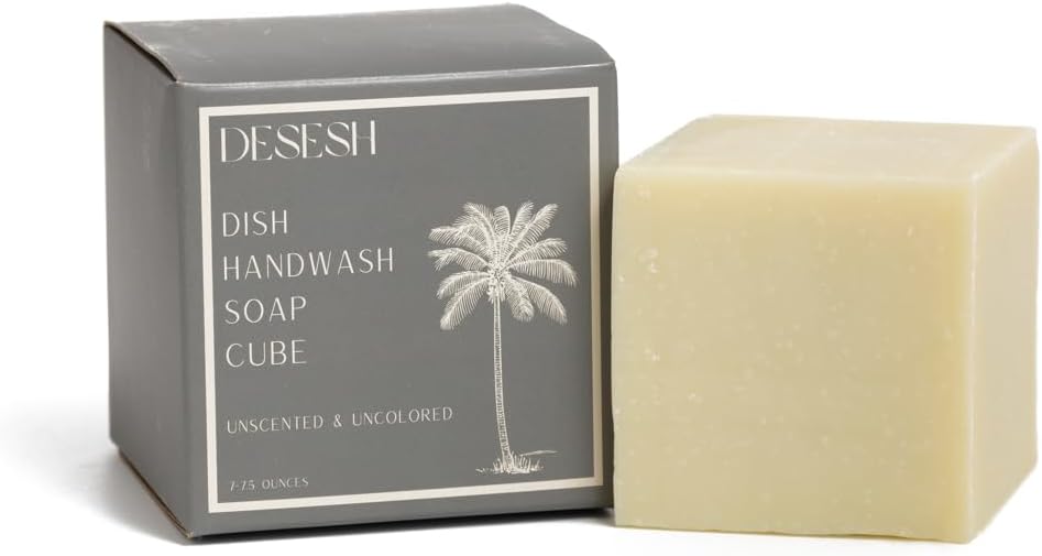 Natural Solid Dish Soap Bar, Concentrated Eco-Friendly Dishwashing Detergent, Extra Large Cube, Vegan & Cruelty Free, Hand-Made In The Usa, Plastic Free, Fragrance And Color Free