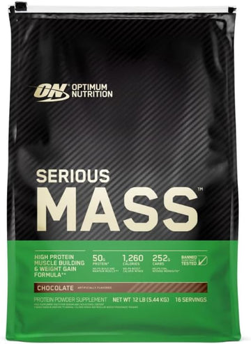 Optimum Nutrition Serious Mass Protein Powder High Calorie Mass Gainer With Vitamins, Creatine And Glutamine, Chocolate, 16 Servings, 5.45 Kg