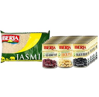 Iberia Organic Chickpeas 15.5 oz (Pack of 8) + Iberia Organic Black Beans, 15.5 Ounce (Pack of 8) + Iberia Organic Red Kidney Beans 15.5 oz (Pack of 8) + Iberia Jasmine Rice, 5 lbs. : Grocery & Gourmet Food