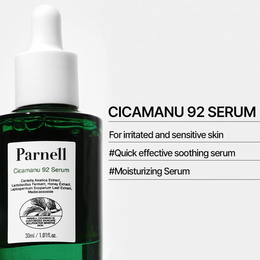 Parnell Cicamanu 92 Serum - Melatonin, Centella Asiatica, Ceramide And Overnight Recovery Moisturizing Ampoule For Hyperpigmentation And Soothing Irritated Skin (1.01 Fl Oz / 30Ml)