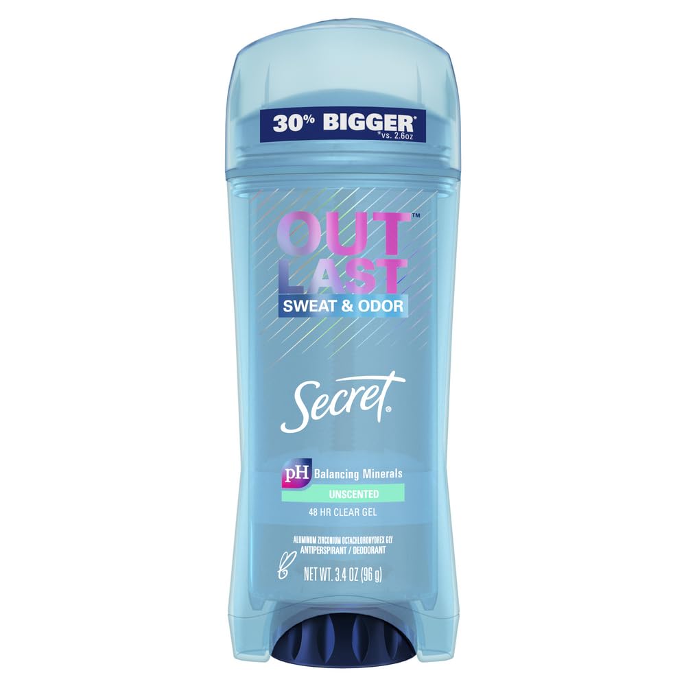 Secret Antiperspirant Deodorant Women, Unscented Clear Gel, Outlast, 3.4 Oz (Pack Of 1)