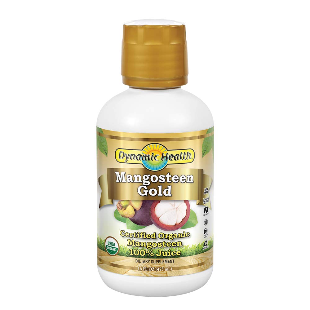 Dynamic Health Mangosteen Gold | Organic Mangosteen 100% Juice | Vegetarian, No Gluten or BPA, Dietary Supplement | 16oz