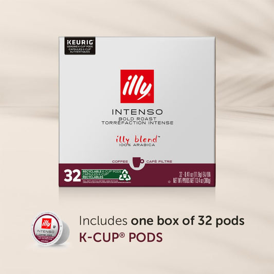 Illy Coffee K Cups - Coffee Pods For Keurig Coffee Maker – Intenso Dark Roast – Notes of Cocoa & Dried Fruit - Bold, Flavorful & Full-Bodied Flavor of Pods Coffee - No Preservatives – 32 Count